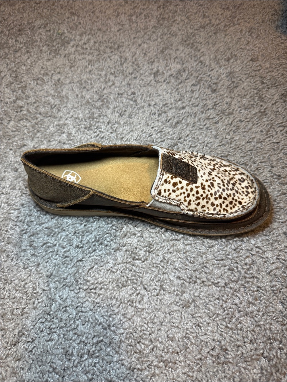 Ariat Brown Suede Loafers with Leopard Print Vamp - Picture 2 of 5